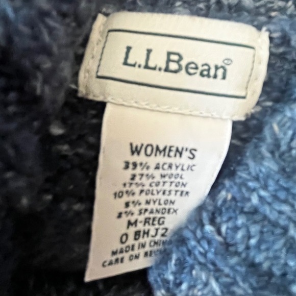 LL BEAN Cable Knit Cardigan Sweater with Shawl Collar, Button Front, Blue, Cozy - Picture 6 of 6